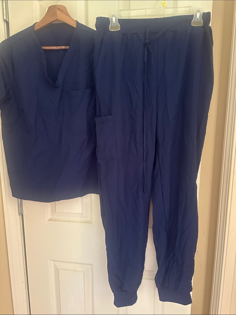 Navy Medical Scrub Set - Top & Drawstring Jogger Pants